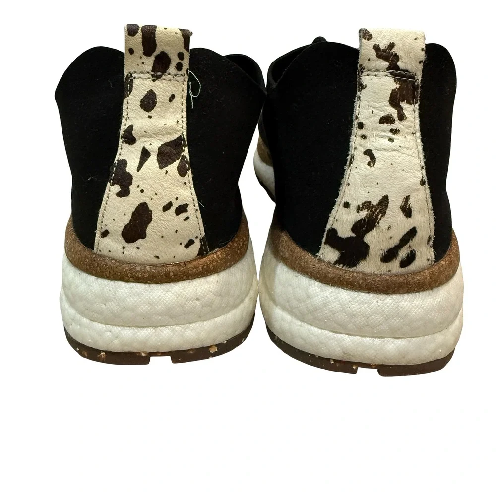OTBT Alstead Perferated Black Textile Calf Hair Cow Print Sneakers Womens 9M‎